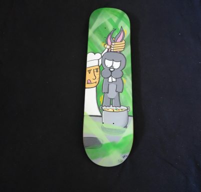 Inspiré par la scène du lapin du film Dikkenek. Cette peinture y montre un lapin prêt a se faire cuisiner.
